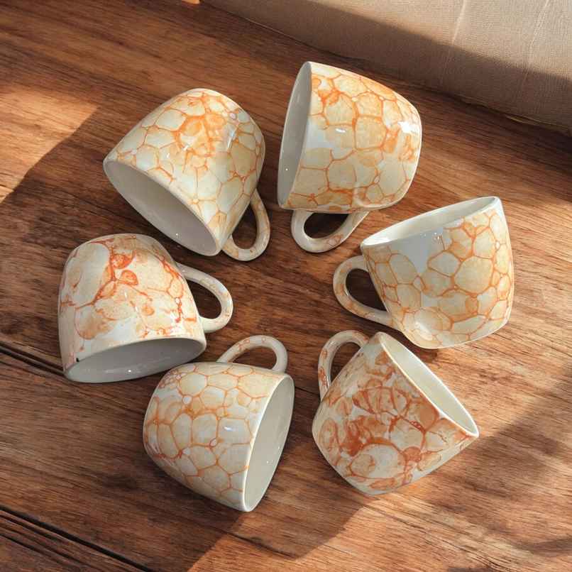 SAFFRON Ceramic Clay Marble Texture Tea and Coffee Cups | Autumn Aura