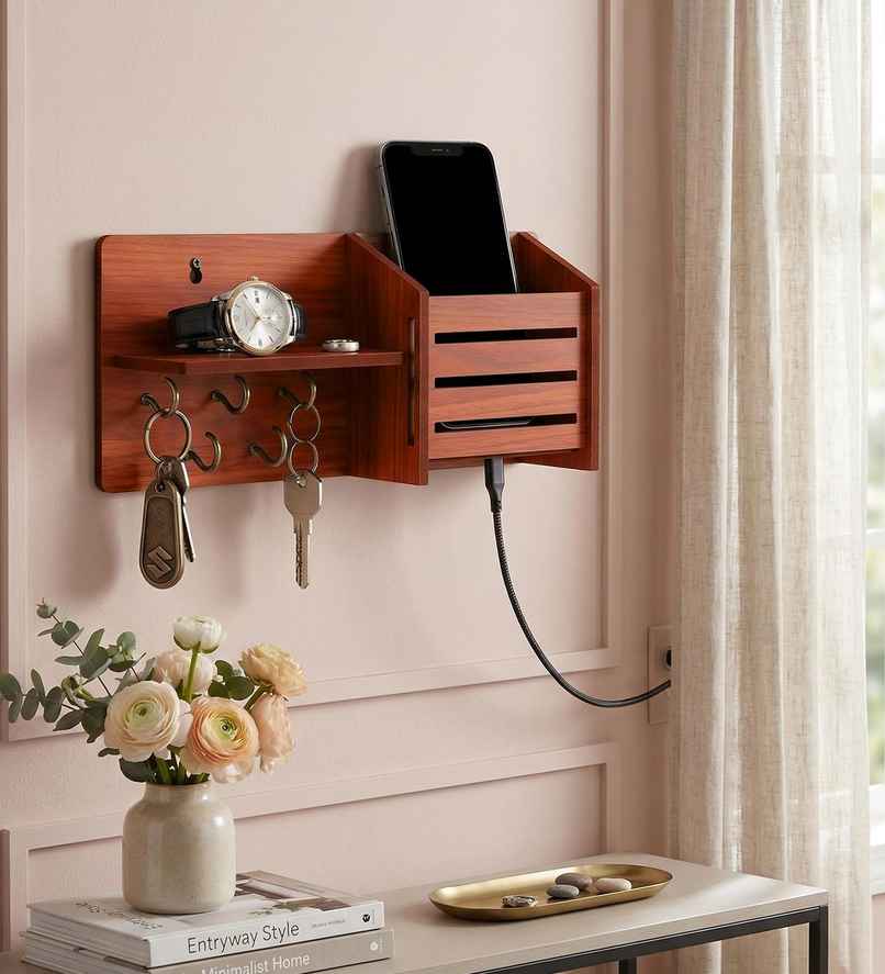 Casacraft by Pepperfry Brown Mdf Side-Shelf Pocket Key Holder Casacraft by Pepperfry Brown Mdf Side-Shelf Pocket Key Holder