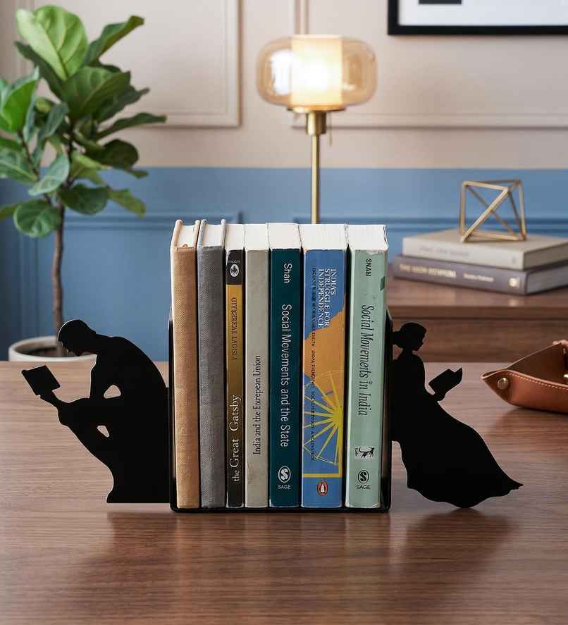 Casacraft Pepperfry Typography Design Iron Matte Black Finish Bookend for Reading Books for Home Casacraft Pepperfry Typography Design Iron Matte Black Finish Bookend for Reading Books for Home