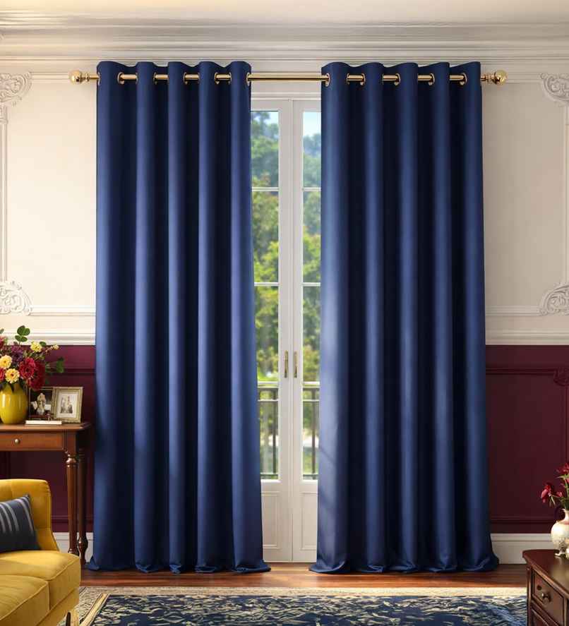 CasaCraft Pepperfry 2 Window Curtain 5ft Solid Polyester Blackout Navy Blue Eyelet for Living Room CasaCraft Pepperfry 2 Window Curtain 5ft Solid Polyester Blackout Navy Blue Eyelet for Living Room