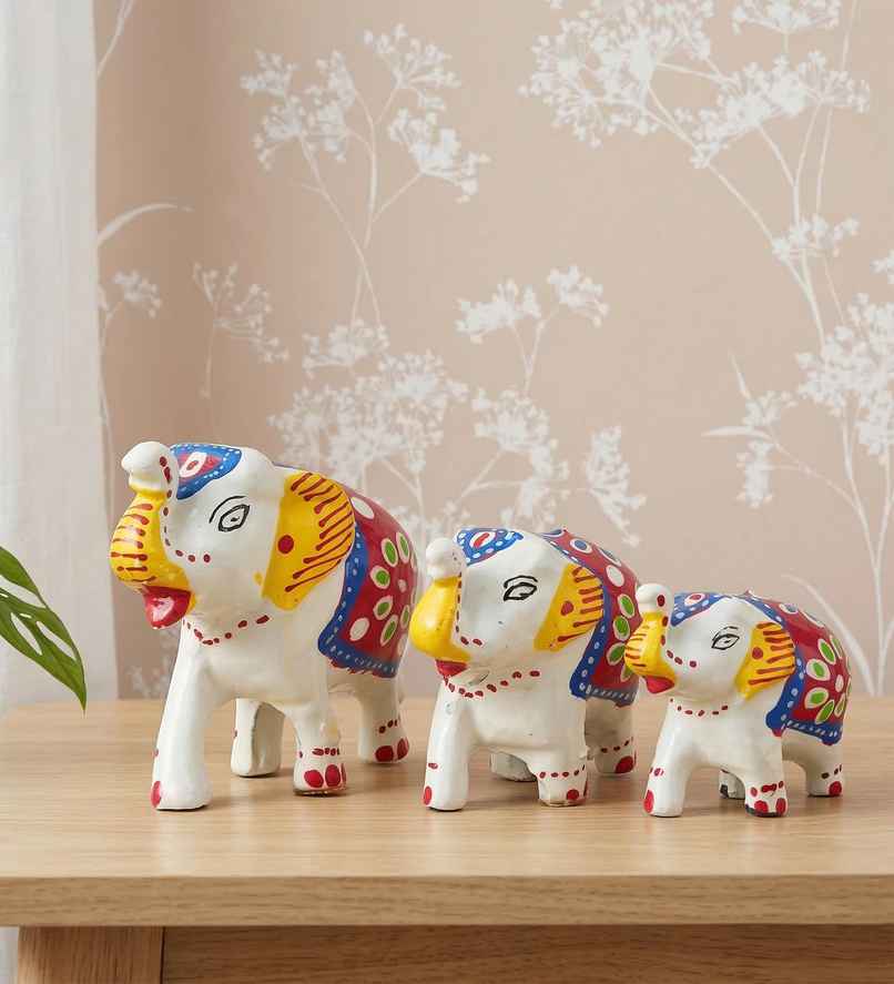 Casacraft Pepperfry Elephant Good Luck Figurine Set | Multicolor Handcrafted Showpieces For Home Casacraft Pepperfry Elephant Good Luck Figurine Set | Multicolor Handcrafted Showpieces For Home