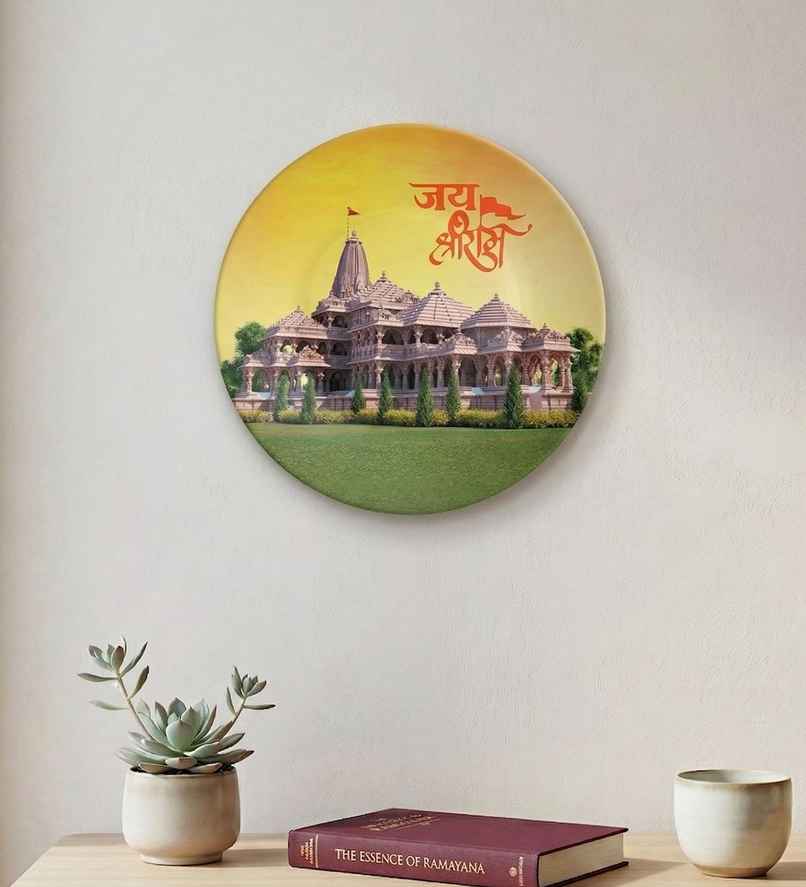 CasaCraft Pepperfry Divine Shri Ram Mandir Ayodhya Ceramic Decorative Round Wall Hanging Plate