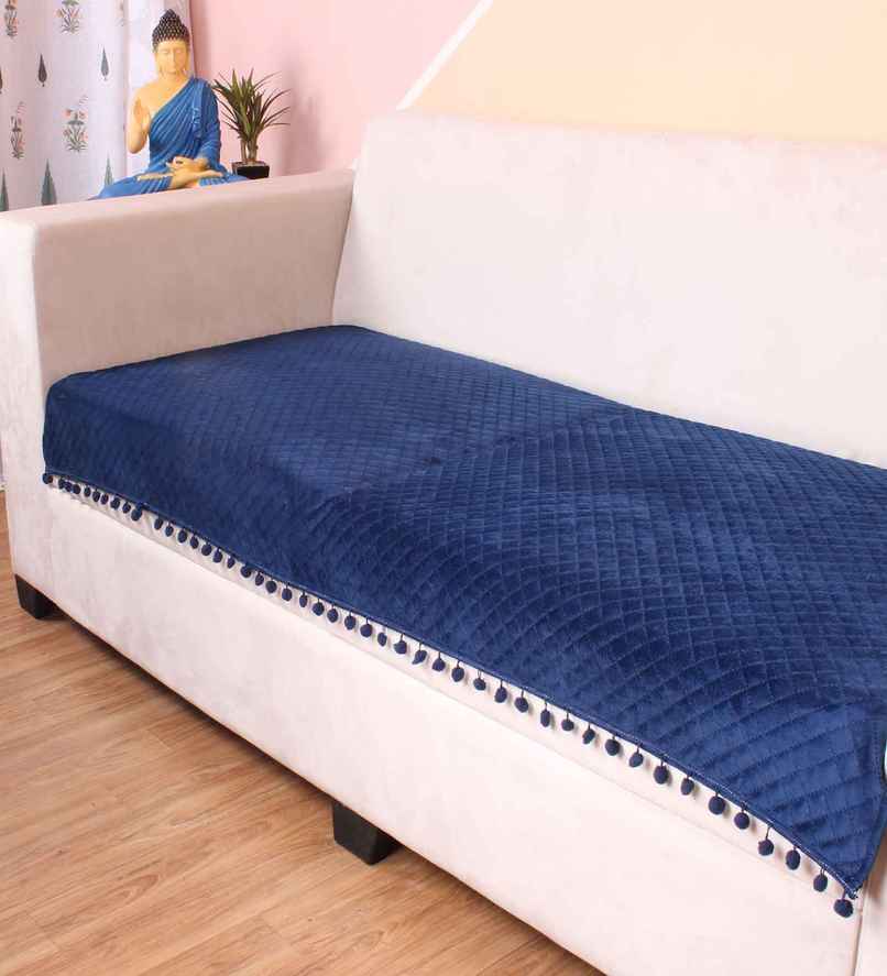Casacraft by Pepperfry Velvet Sofa Cover | Washable Couch Cover | Blue | 10.22 x 26.65 cm Casacraft by Pepperfry Velvet Sofa Cover | Washable Couch Cover | Blue | 10.22 x 26.65 cm