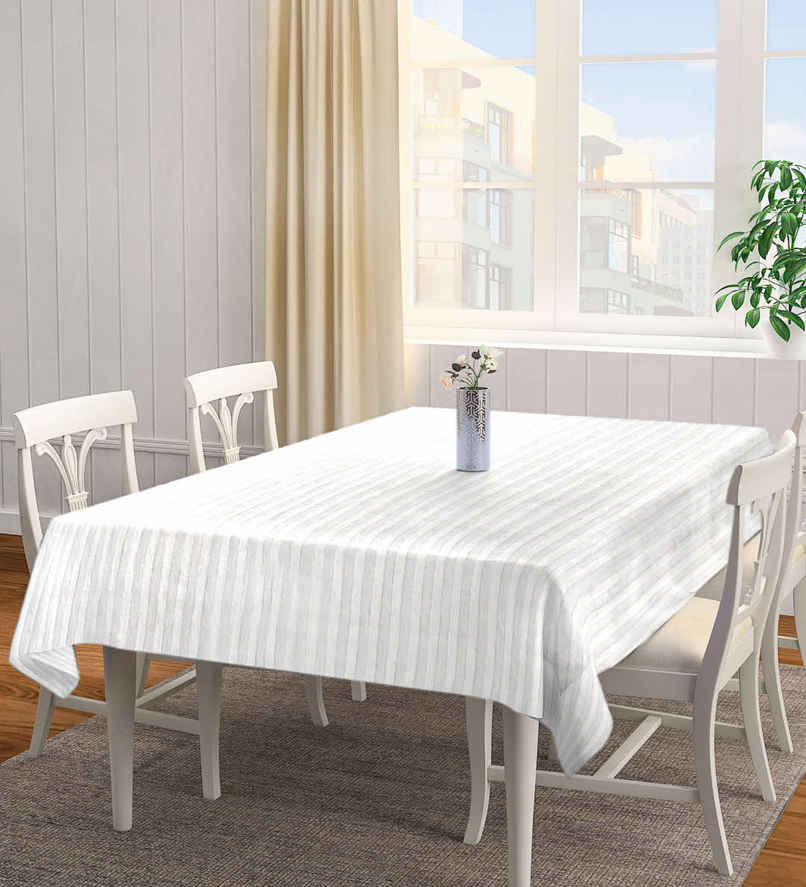 Casacraft by Pepperfry Cotton Blend Table Cloth | Dining Table Cover | White | 90 x 60 in Casacraft by Pepperfry Cotton Blend Table Cloth | Dining Table Cover | White | 90 x 60 in