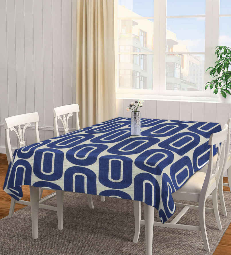 Casacraft by Pepperfry Cotton Blend Table Cloth | Dining Table Cover | Blue | 72 x 52 inches Casacraft by Pepperfry Cotton Blend Table Cloth | Dining Table Cover | Blue | 72 x 52 inches