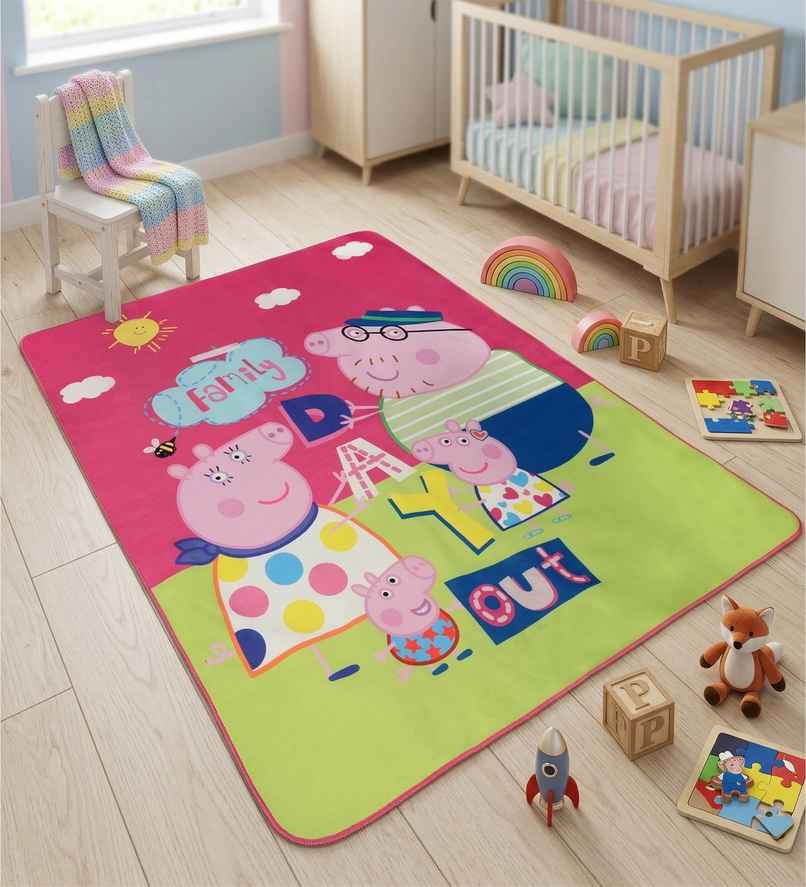 CasaCraft Pepperfry Kids Carpet and Mats 4x5 Feet Pink Character Polyester Kids Carpet Rug for Home