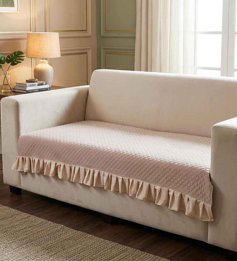 CasaCraft Pepperfry Sofa Covers Beige Solid Reversible Velvet 3 Seater Quilted Blanket for Home CasaCraft Pepperfry Sofa Covers Beige Solid Reversible Velvet 3 Seater Quilted Blanket for Home