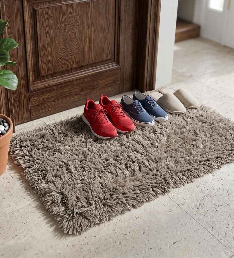 Casacraft by Pepperfry Taupe Solid Polyester AntiSkid Door Mat | 76 x 46 cm Casacraft by Pepperfry Taupe Solid Polyester AntiSkid Door Mat | 76 x 46 cm