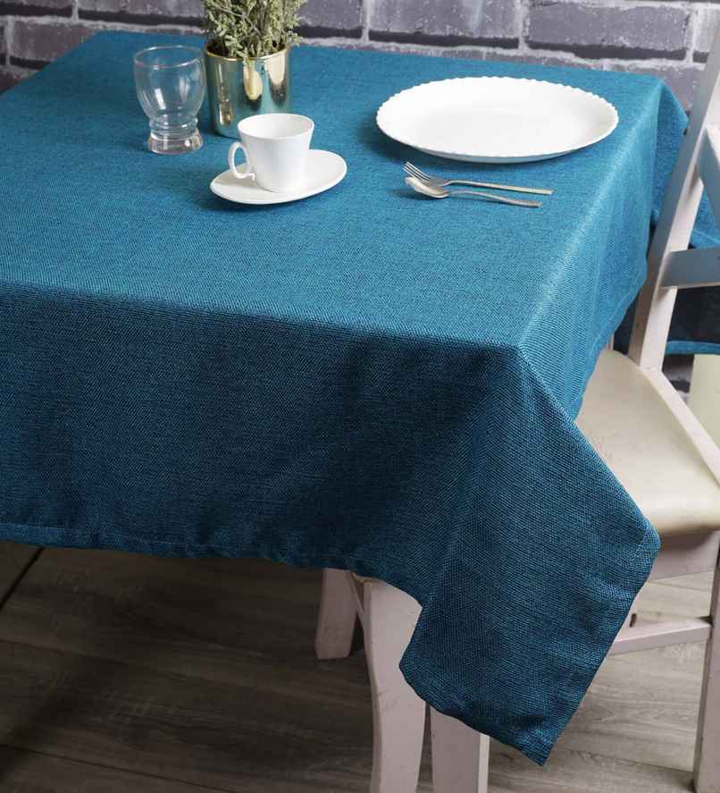 Casacraft by Pepperfry Aqua Jute Table Cloth Dining Table Cover | 40x40 in Casacraft by Pepperfry Aqua Jute Table Cloth Dining Table Cover | 40x40 in