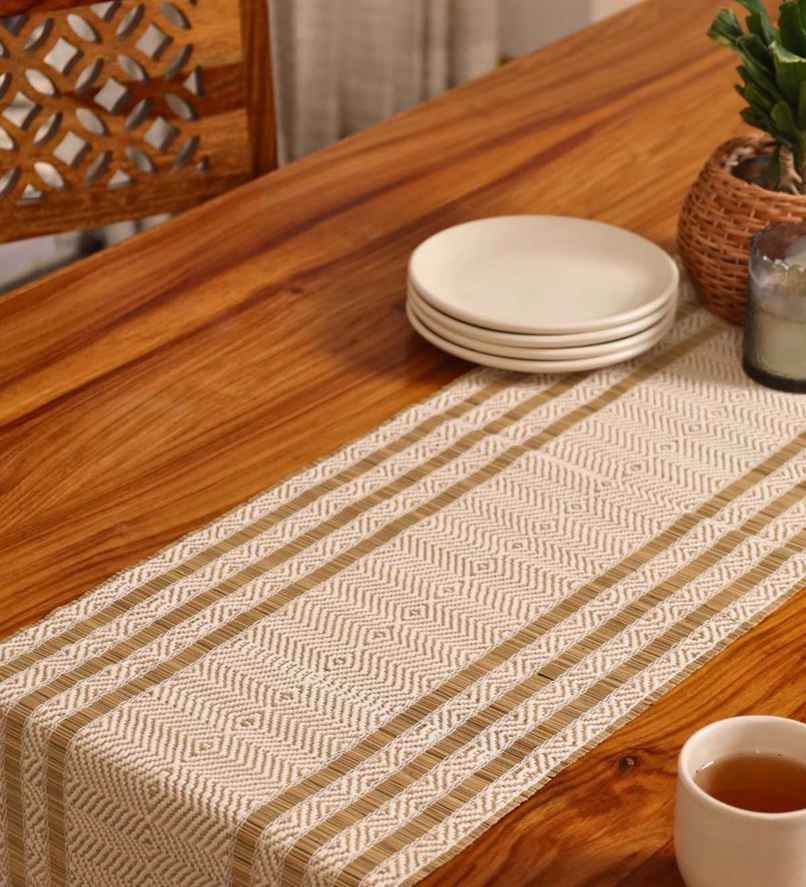 Casacraft by Pepperfry Grass Table Runner | Dining Table Runner | Off White | 33 x 12.7 cm