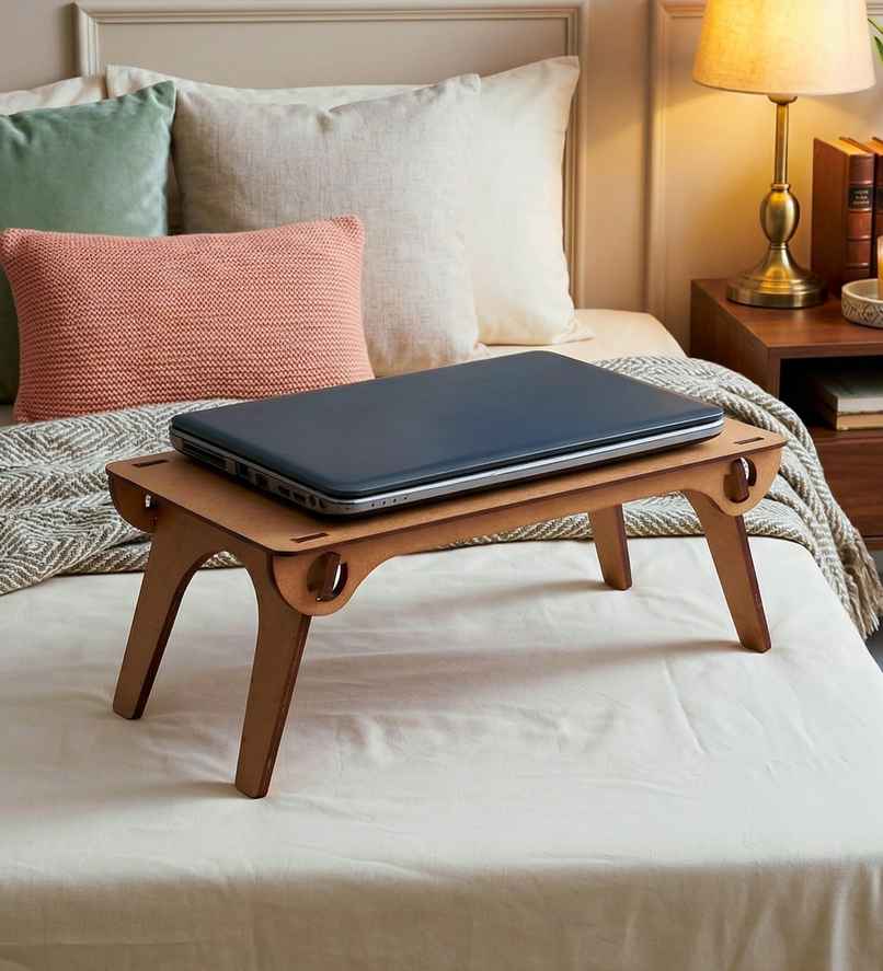 Casacraft From Pepperfry Engineering Wood Foldable Floor Desk & Laptop Table in Natural Finish | 18 Inch