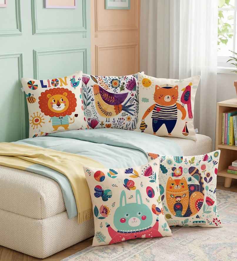 CasaCraft Pepperfry Multicolor Cotton Canvas Animal 16x16 inches Cushion Covers CasaCraft Pepperfry Multicolor Cotton Canvas Animal 16x16 inches Cushion Covers