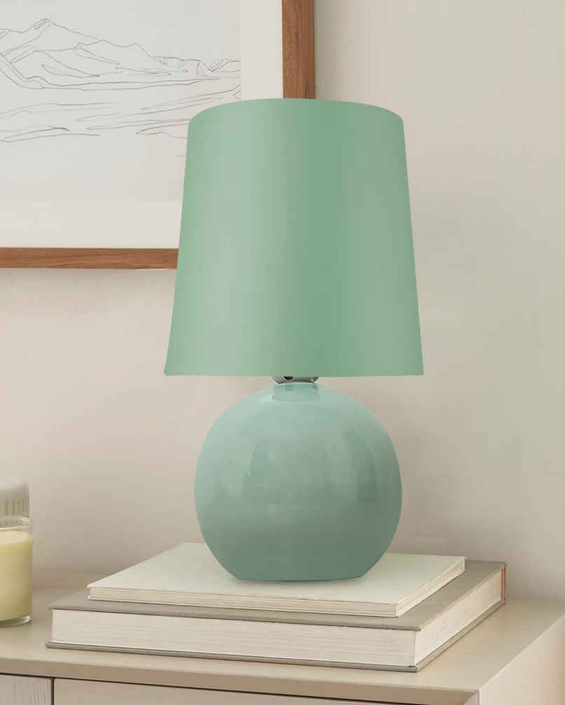 Homesake Ceramic Bedside Lamp with Mint Green Fabric Shade Homesake Ceramic Bedside Lamp with Mint Green Fabric Shade