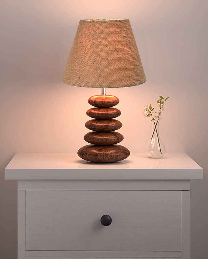 Homesake Rustic Walnut Wood Table Lamp with White Jute Shade Homesake Rustic Walnut Wood Table Lamp with White Jute Shade