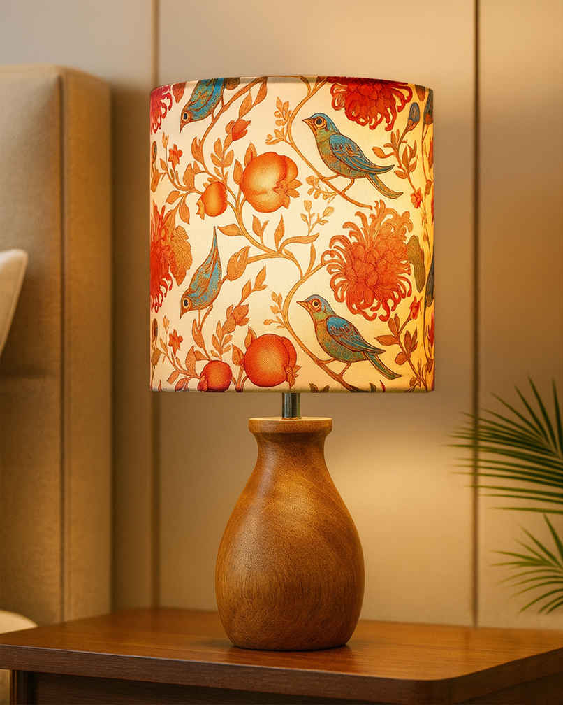 Homesake Dovel Pot Modern Wooden Table Lamp with Fabric Shade, Birds Homesake Dovel Pot Modern Wooden Table Lamp with Fabric Shade, Birds