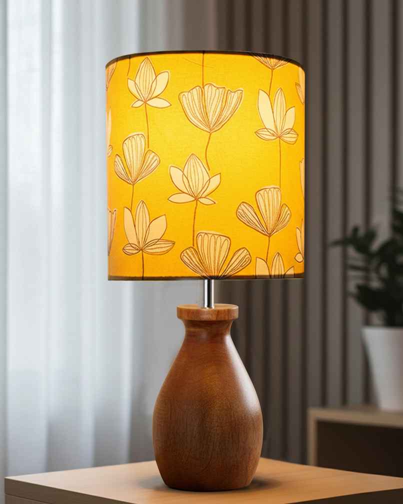 Homesake Dovel Pot Modern Wooden Table Lamp with Fabric Shade, Hibiscus Homesake Dovel Pot Modern Wooden Table Lamp with Fabric Shade, Hibiscus