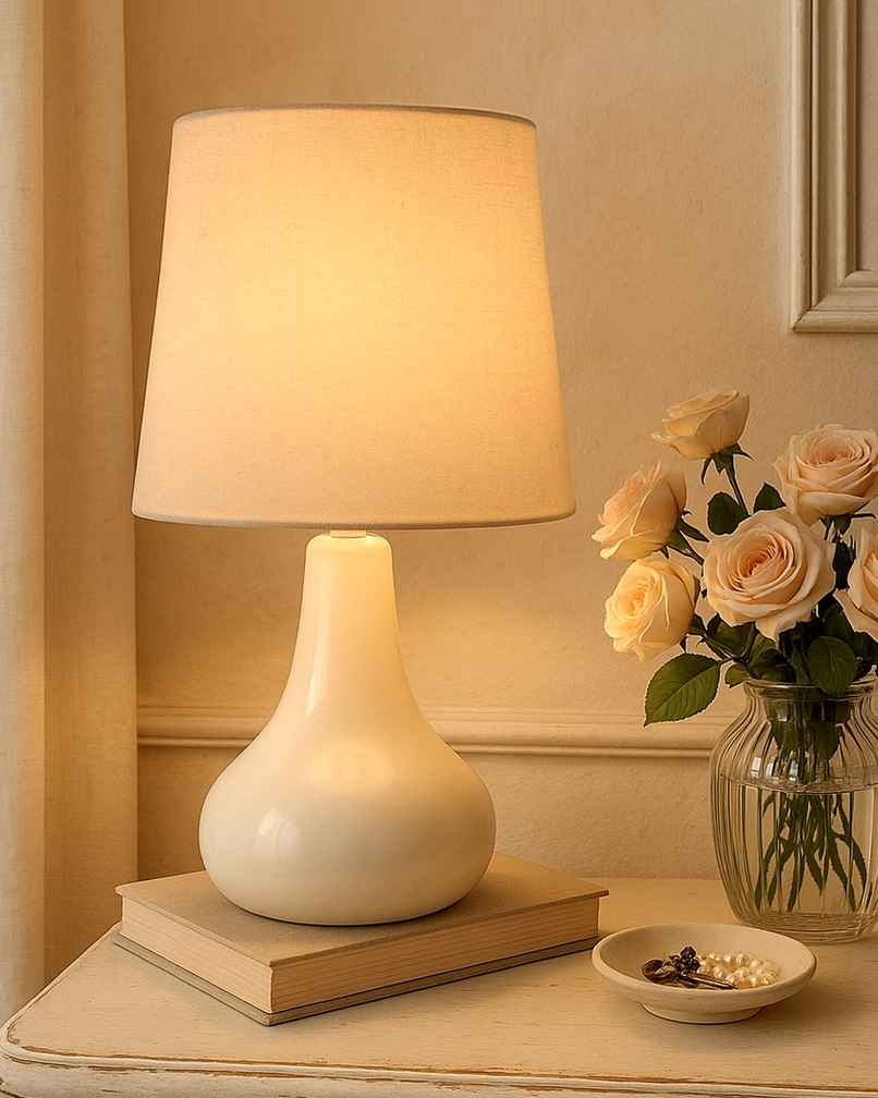 Homesake Modern Ceramic Table Lamp with White Fabric Shade Homesake Modern Ceramic Table Lamp with White Fabric Shade