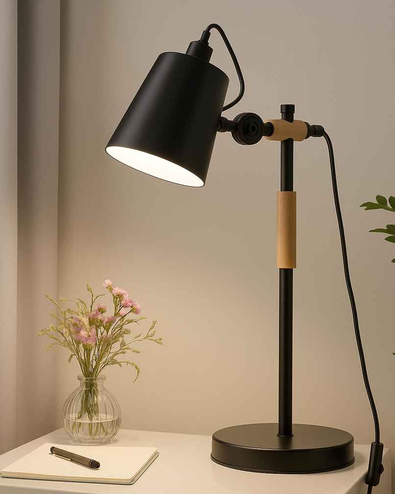 Homesake Nordic Black Metal Desk Lamp with Natural Wood| Modern Minimalist Adjustable Reading Light Homesake Nordic Black Metal Desk Lamp with Natural Wood| Modern Minimalist Adjustable Reading Light