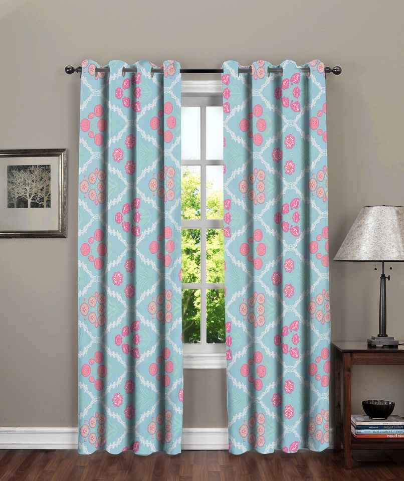 BAY6 Polyester Door Curtains - Set of 2 - (7x4 ft) - Green