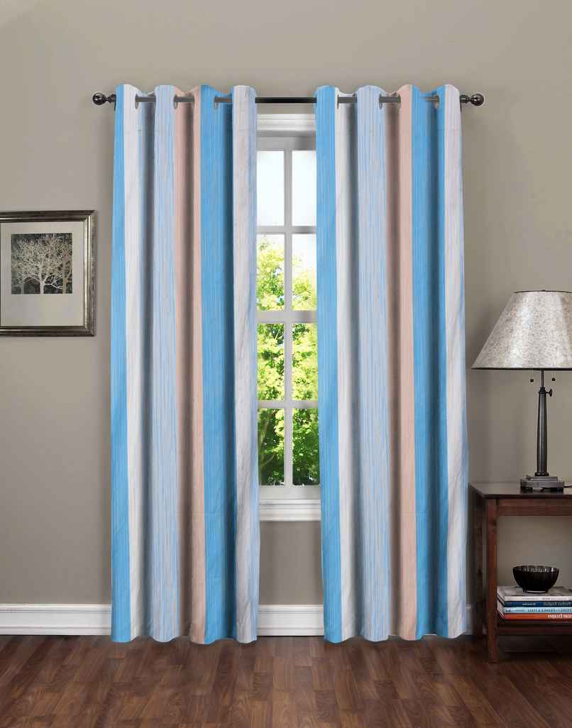 BAY6 Polyester Long Door Curtains - Set of 2 - (9x4 ft) - Blue