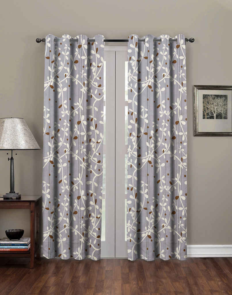 BAY6 Polyester Long Door Curtains | Set of 2 | 9x4 ft | Grey