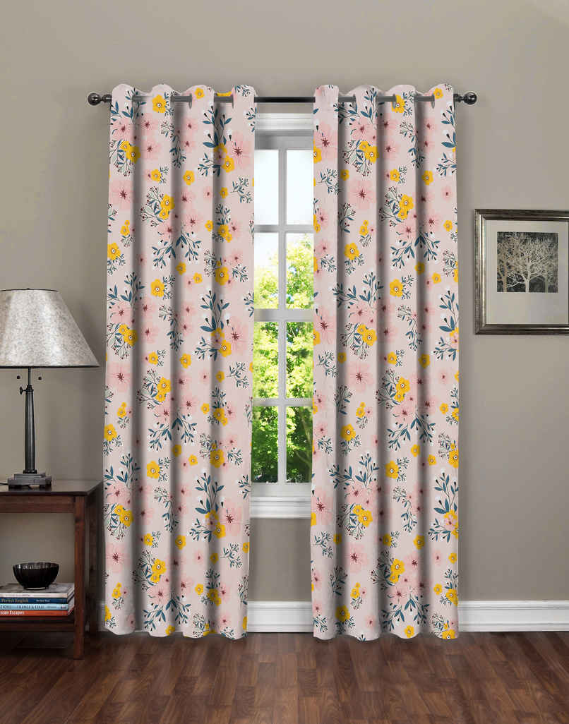 BAY6 Polyester Long Door Curtains - Set of 2 - (9x4 ft) - Peach