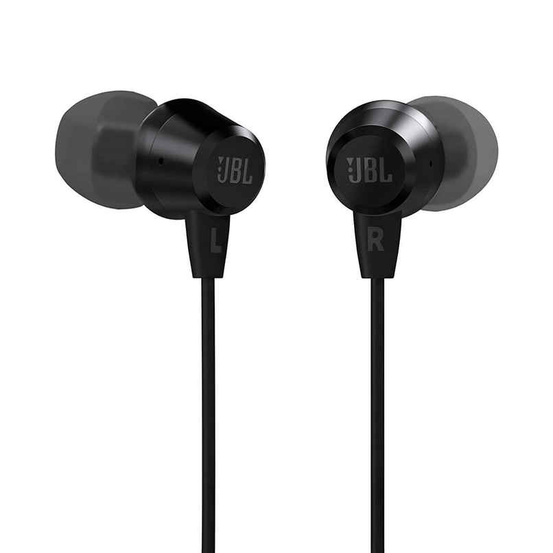 JBL C50HI, Wired in Ear Headphones with Mic, 3.5mm Audio Jack, One Button Multi-Function Remote, Lightweight & Comfortable fit - Black