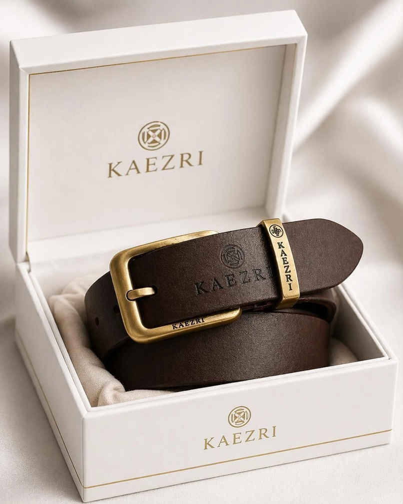 Kaezri Genuine Leather Brown Belt for Men | Mono - 34 Kaezri Genuine Leather Brown Belt for Men | Mono - 34