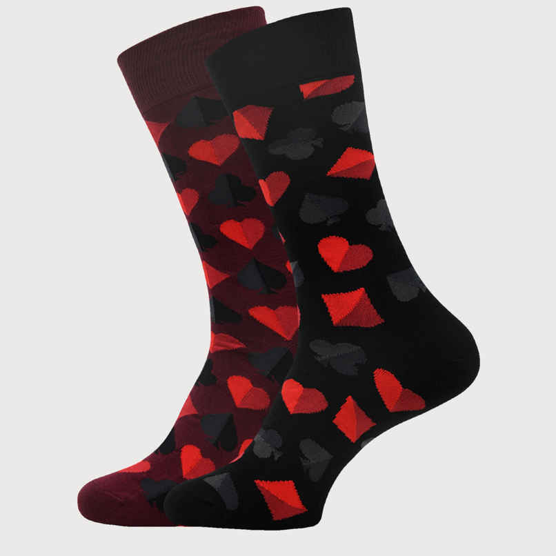 SocksXpress by Balenzia Men's Special Edition Poker Crew Socks | Maroon And Black