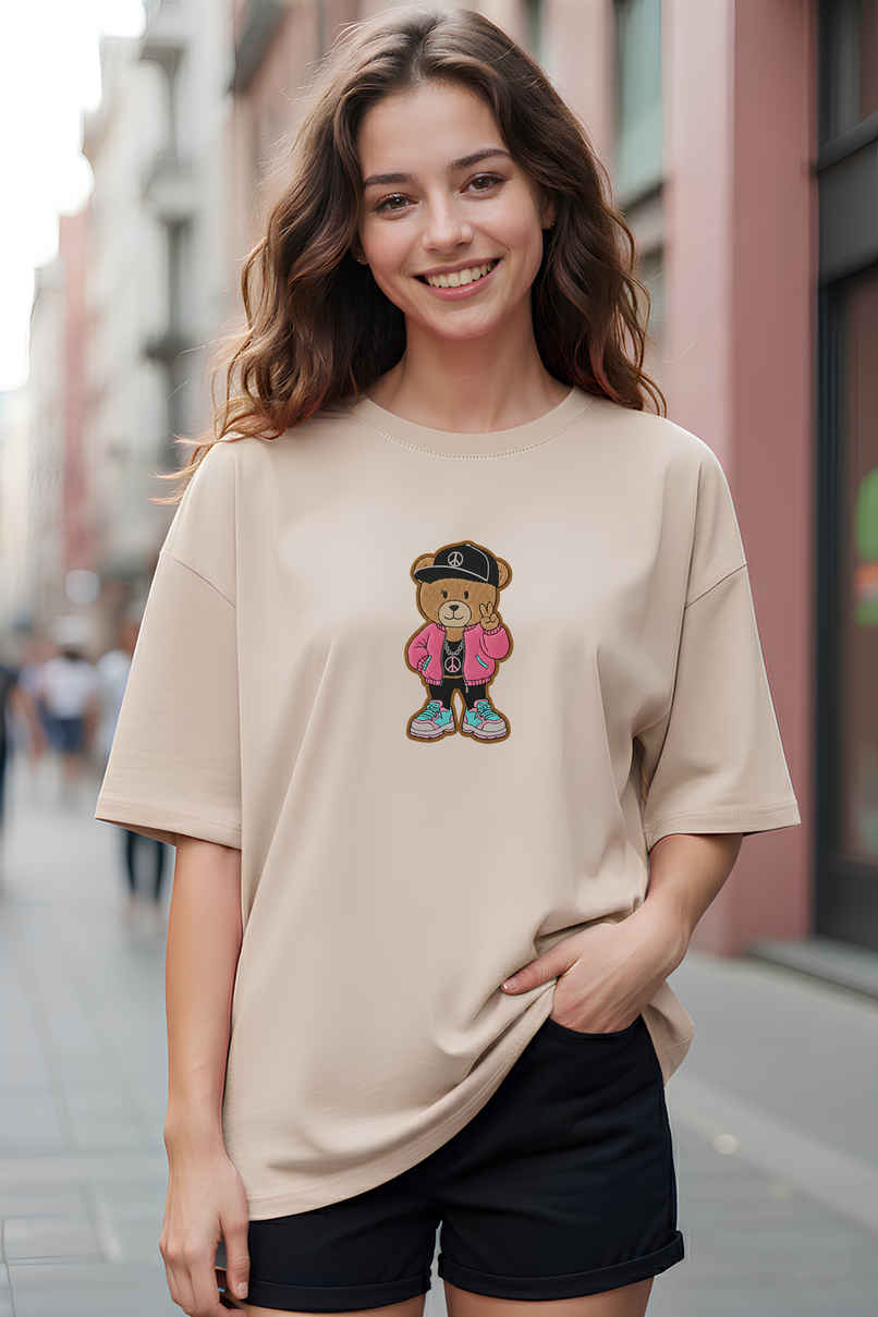Smartees Women's Oversize Tshirt - Patch Work | Beige - S Smartees Women's Oversize Tshirt - Patch Work | Beige - S