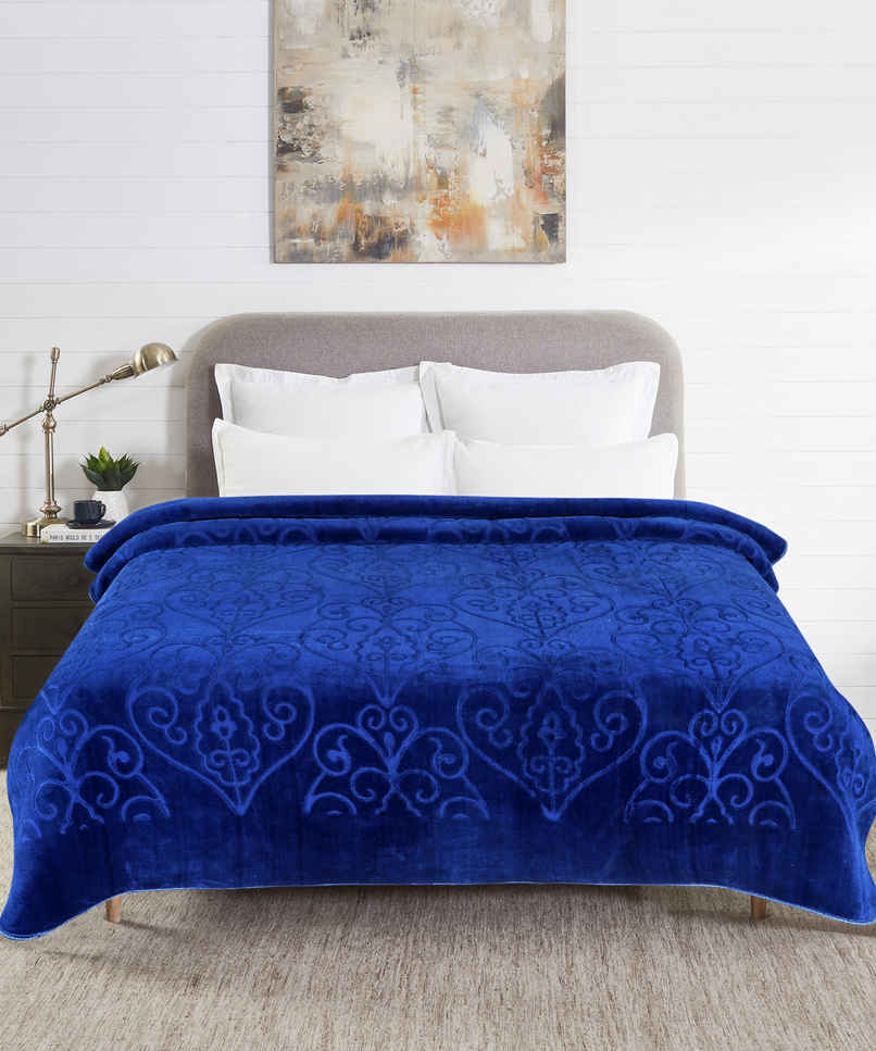 Dream Living Supersoft Luxury Mink Embossed Double Bed Blanket | Blue - 220 X 230 cm