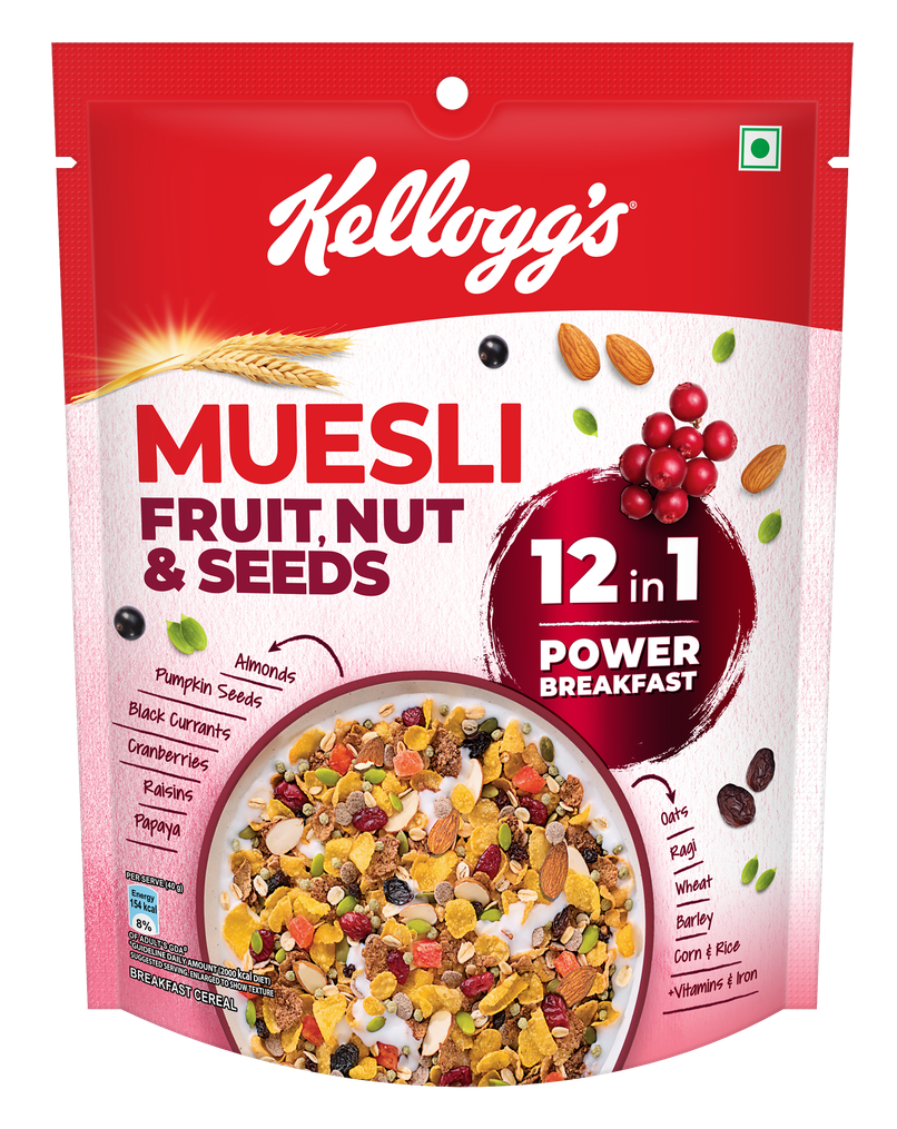 Kellogg's Muesli Fruit Nut and Seeds | 12 In 1 Power Breakfast | No Maida No Palm Oil