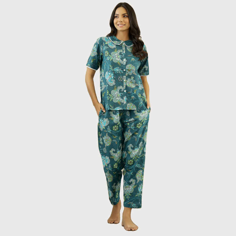 Sanskrutihomes Women Green Printed Cotton Night Suit SE-NSP-98 | XL Sanskrutihomes Women Green Printed Cotton Night Suit SE-NSP-98 | XL