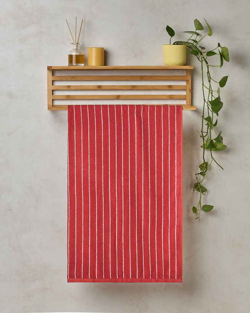 Himeya Pin Stripe 350 GSM Cotton Bath Towel | Fire Red