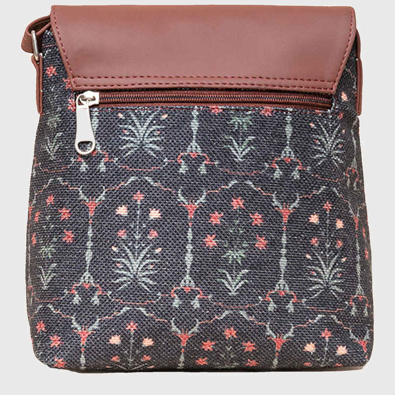 Zouk Women's Motifs Vegan Leather and Handcrafted Fabric 5.6 L Sling Bag | Multicolour - Free Size