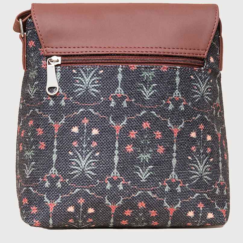 Zouk Women's Motifs Vegan Leather and Handcrafted Fabric 5.6 L Sling Bag | Multicolour - Free Size