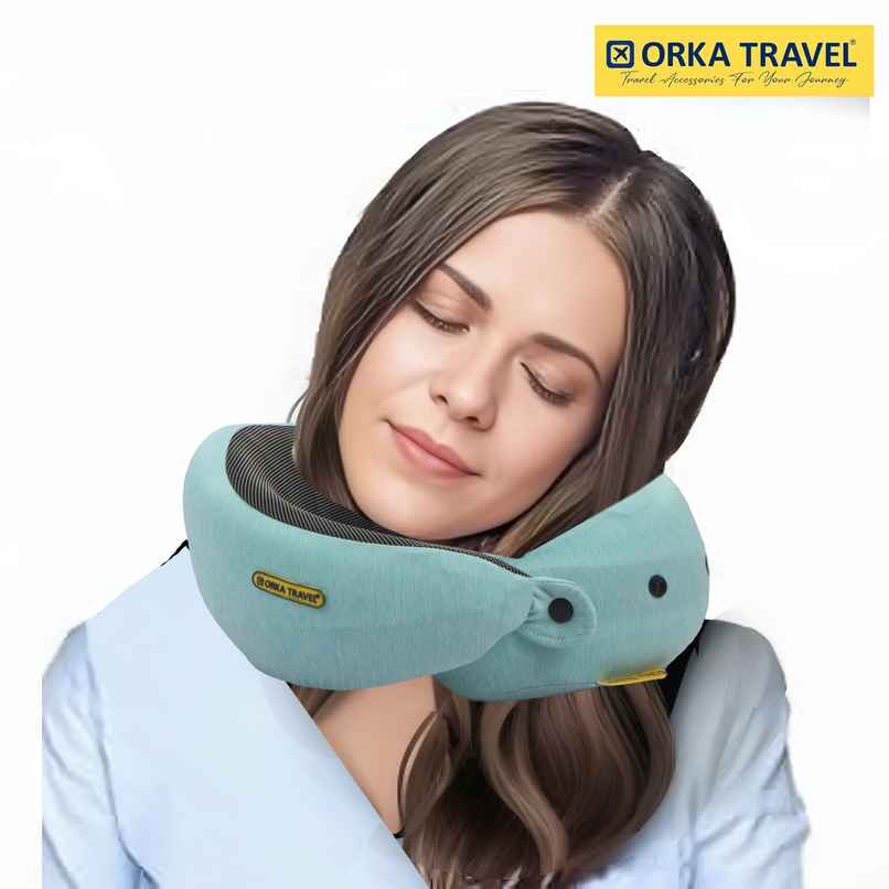 ORKA Unisex Solid Melange Neck Pillow | Teal - Free Size