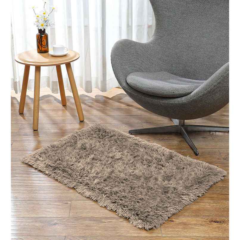 Casacraft by Pepperfry Taupe Solid Polyester AntiSkid Door Mat | 76 x 46 cm