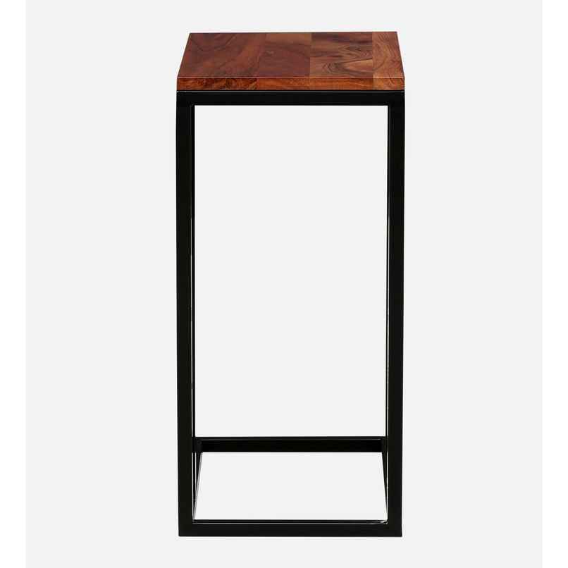 Casacraft by Pepperfry Woodsworth Metalico Solid Wood C Shaped Table in Natural Finish