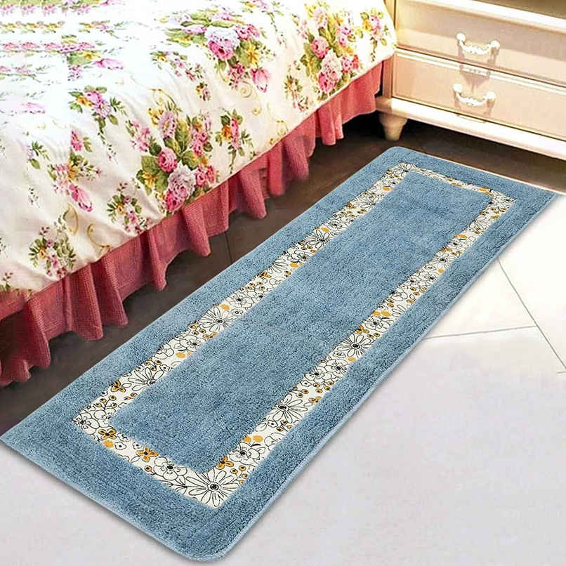 CasaCraft Pepperfry Runner 55x16 Inch Blue Cotton Hand Tufted Non Slip Rubber Backing Soft Rug
