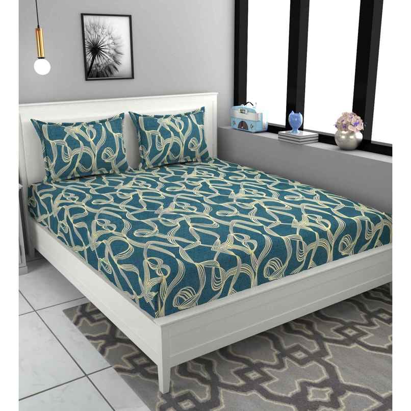 Casacraft by Pepperfry Green Abstract 180 TC Microfiber Double Bedsheet With 2 Pillow Covers