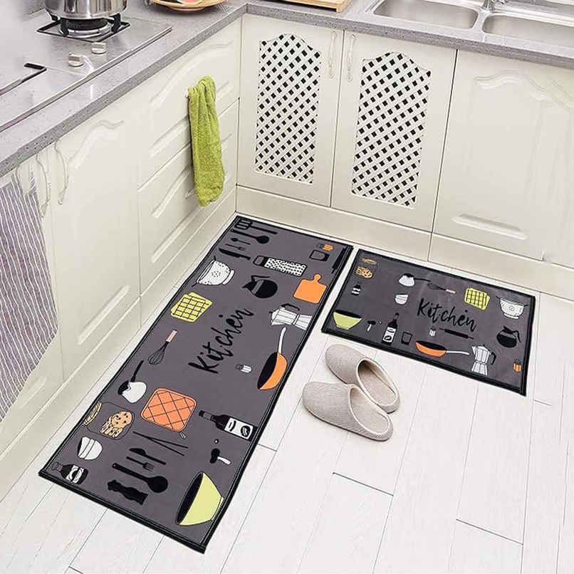 CasaCraft Pepperfry Set of 2 Polyester Grey 135 x 45cm & 60 x 45cm Machine-Made Runner & Door Mat
