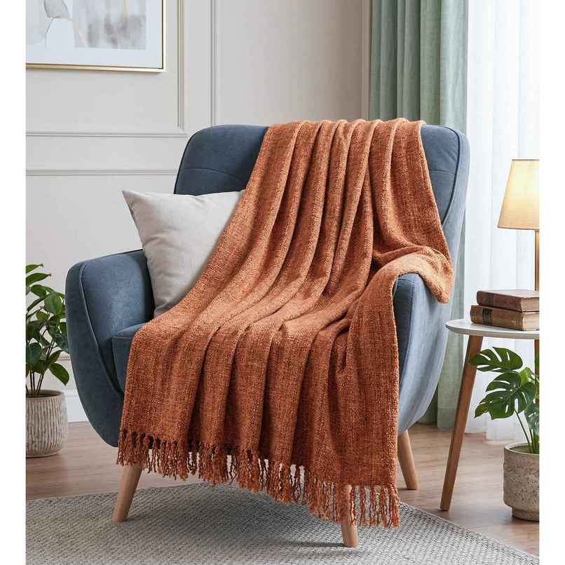 CasaCraft Pepperfry Sofa Covers Rust 51x71 Inch Reversible Soft Chenille Polyester Blanket for Home