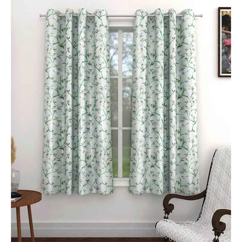 Casacraft by Pepperfry Window Curtain | Floral | Light Green | 5 feet