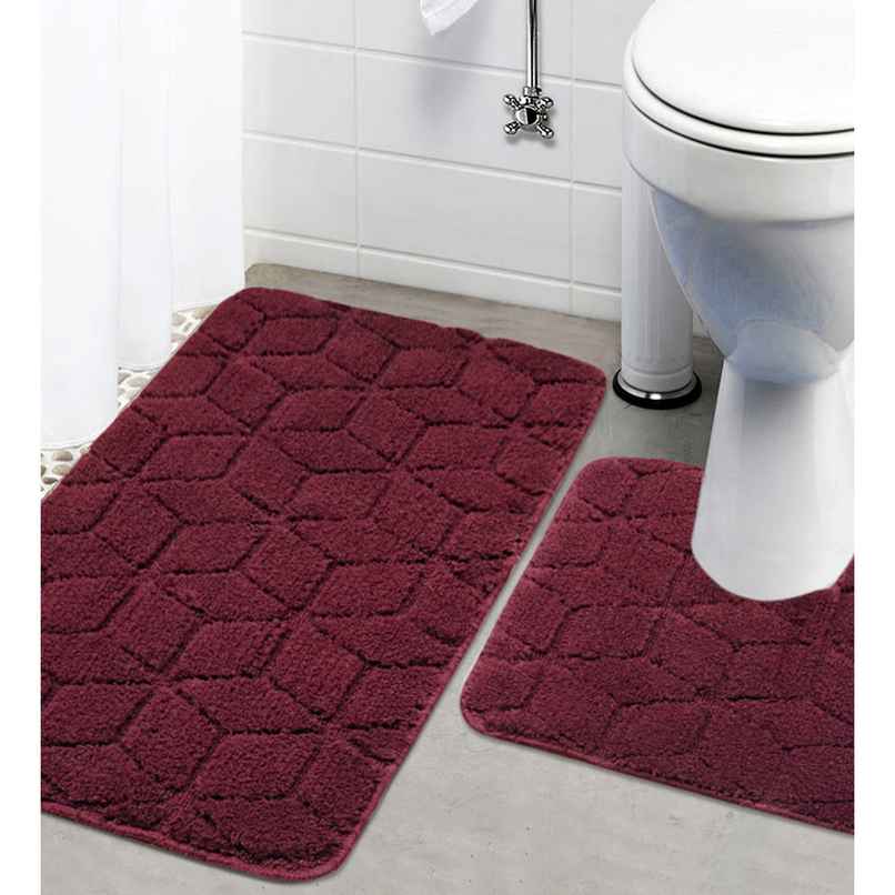 Casacraft by Pepperfry Bath Mat Combo - 32 x 20 Inches Anti-skid | Red