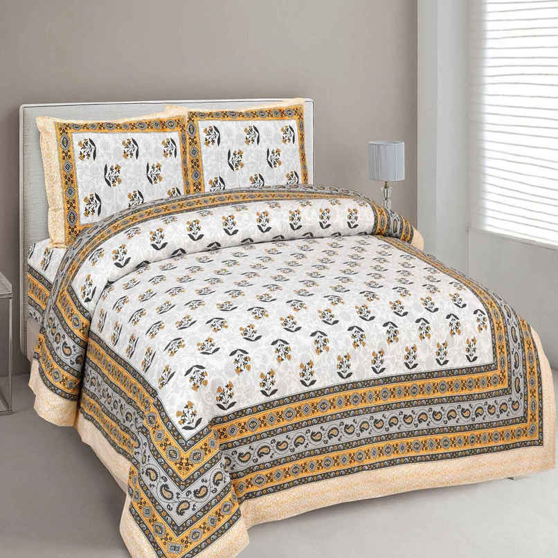 CasaCraft Pepperfry King Size Flat Bedsheet & 2 Pillow Cover Yellow Floral Cotton 150 Thread Count CasaCraft Pepperfry King Size Flat Bedsheet & 2 Pillow Cover Yellow Floral Cotton 150 Thread Count