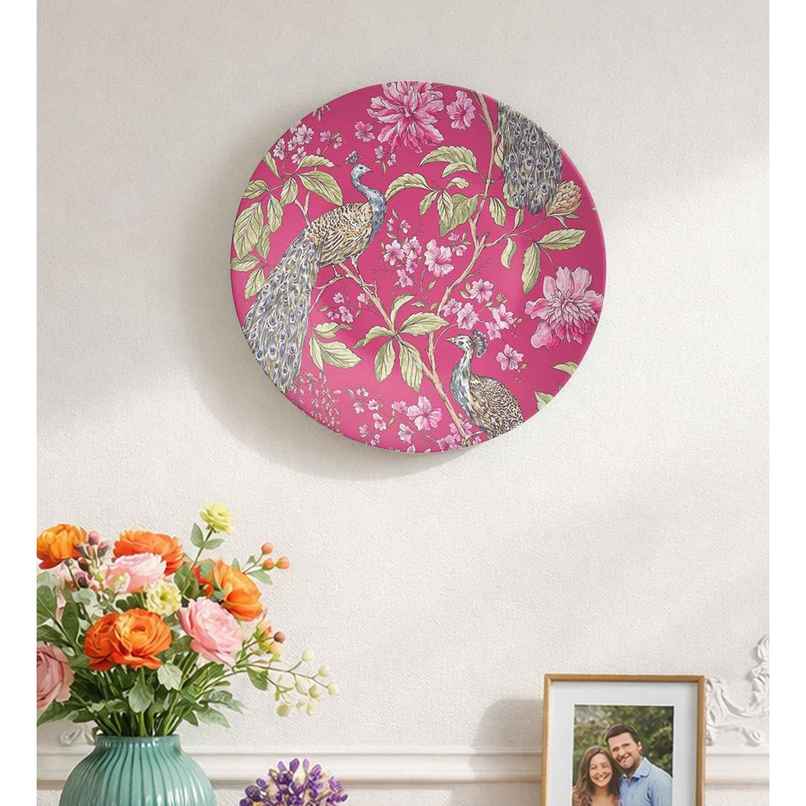CasaCraft Pepperfry Decorative Pink Artistic Peacock Round Wall Hanging Decor Plate for Living Room CasaCraft Pepperfry Decorative Pink Artistic Peacock Round Wall Hanging Decor Plate for Living Room