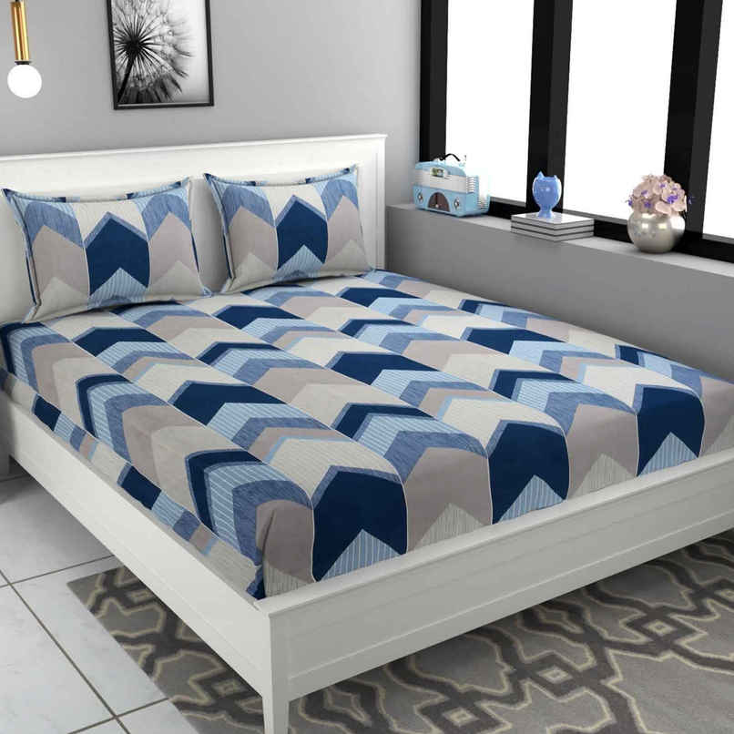 CasaCraft Pepperfry Queen Flat Bedsheet with 2 Pillow Cover Grey and Blue Abstract 180 Thread Count CasaCraft Pepperfry Queen Flat Bedsheet with 2 Pillow Cover Grey and Blue Abstract 180 Thread Count