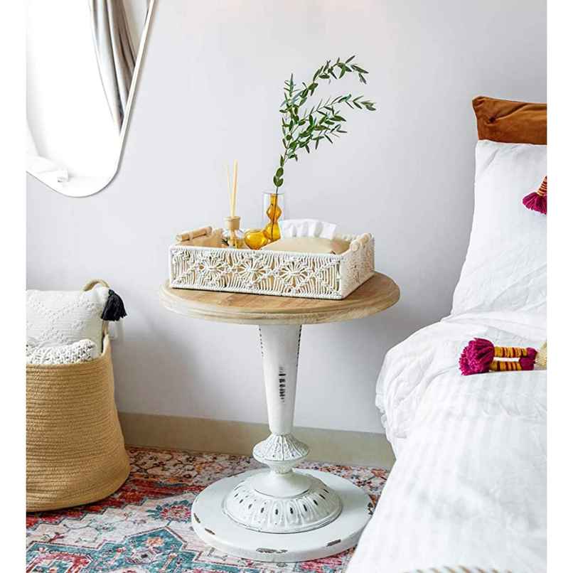 CasaCraft Pepperfry Macrame Cotton OffWhite Rectangular Organizer Storage Basket with Wooden Handle CasaCraft Pepperfry Macrame Cotton OffWhite Rectangular Organizer Storage Basket with Wooden Handle