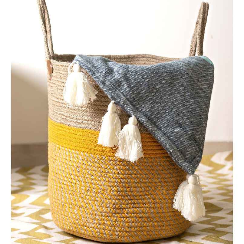 Casacraft by Pepperfry Jute Laundry Bag | Gold Yellow